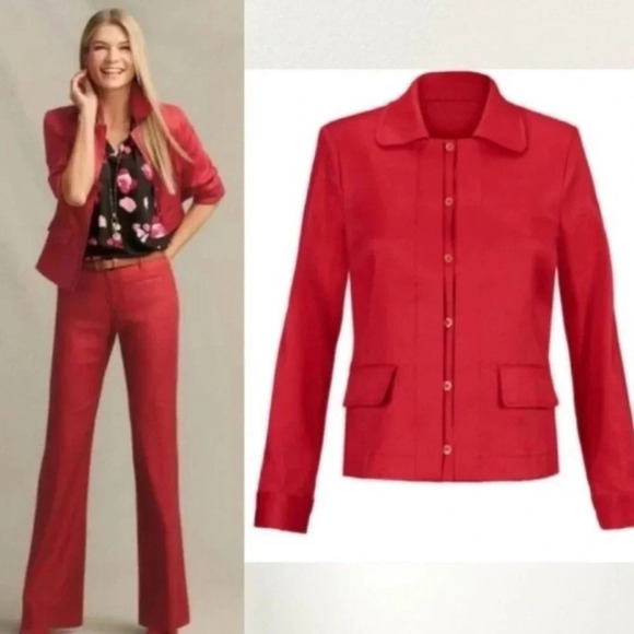 Cabi Valetine Jacket Cranberry Red Crush Linen Coat 5472 XS - Picture 1 of 7